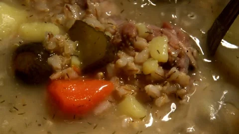 Pickle soup with chicken drumstick Stockbeeldmateriaal 302224760