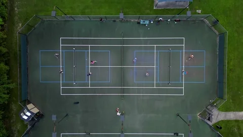 Pickleball day time drone shot two courts stationary Vídeos de archivo 279846192