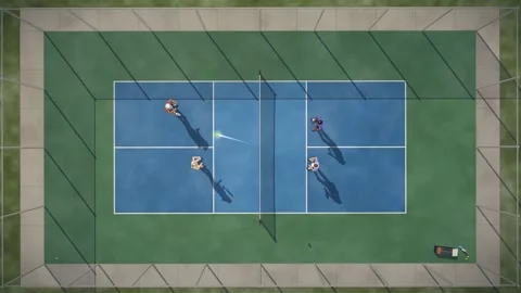 Pickleball Doubles Rally Top Down Drone View With Ball Tracer Seamless Loop 库存影片 347526558