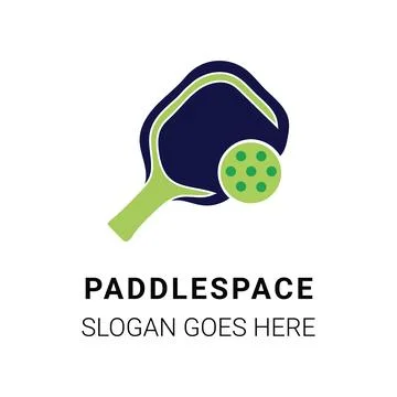 Pickleball featuring a dark blue paddle with a lime green handle and a matc. Illustration