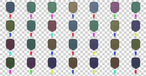 Pickleball many multi-colored paddle rackets in a row Illustrazione stock