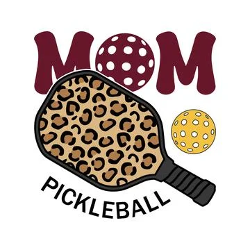 Pickleball Mom Text and Leopard Print Paddle Illustration, Pickleball Paddle Stock Illustration