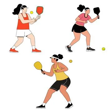 Pickleball Players in Action Stock Illustration