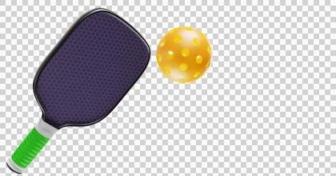 Pickleball racket and one plastic ball. Copy space 3D rendering Illustrazione stock