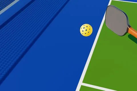 A pickleball racket hits the ball on the court. Stock-Illustration