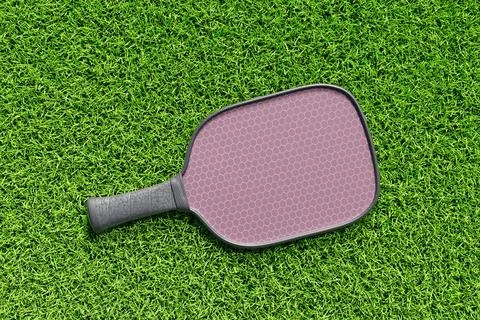 Pickleball racket on lawn grass. Illustrazione stock