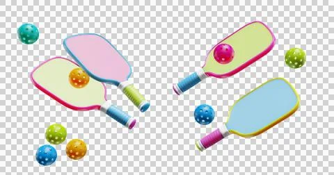 Pickleball rackets with plastic balls. Illustrazione stock
