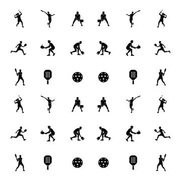Pickleball sport pattern featuring black silhouettes of players in action, .. Stock Illustration