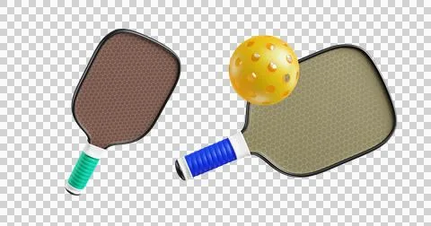 Pickleball two paddle rackets and one yellow ball. Sports game 3D rendering Illustrazione stock