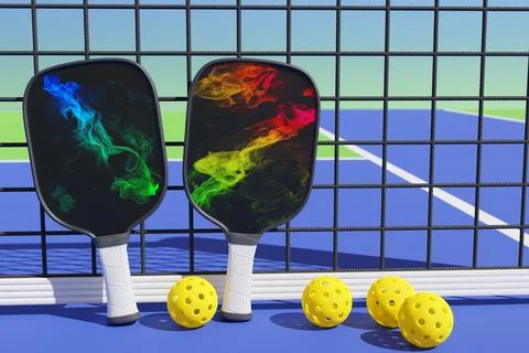 Pickleball two racket design and balls for playing in a net Illustrazione stock