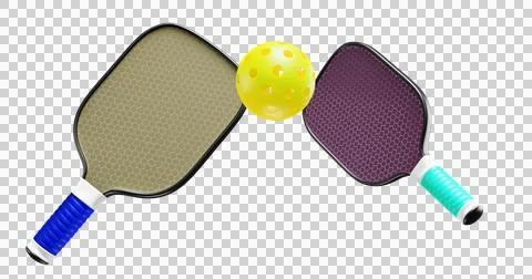 Pickleball two rackets and one ball. 3D rendering Illustrazione stock
