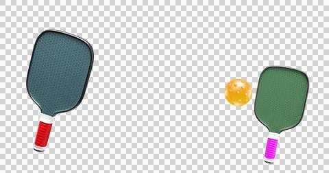 Pickleball two rackets and one plastic ball. Copy space 3D rendering Illustrazione stock