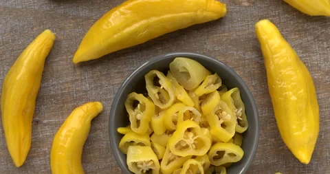 Pickled and raw Aji Cito peppers. Stock Footage 282800316
