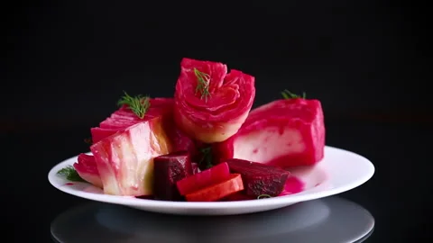 Pickled cabbage with beets and carrots, in a plate Stock Footage 294903548