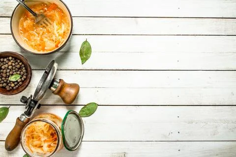 Pickled cabbage in a bowl. Stock Photos