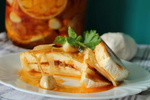 Pickled camembert Stock Photos