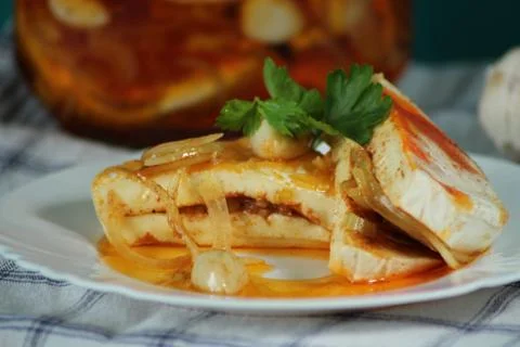 Pickled camembert Stock Photos