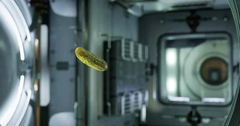 Pickled cucumber floats in zero gravity aboard the international space statio Stock Illustration