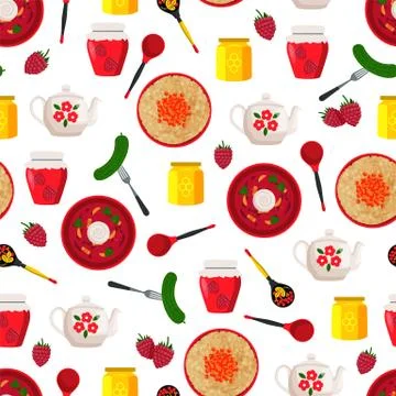 Pickled Cucumber Fork Pattern Vector Illustration Stock Illustration