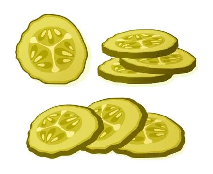 Pickled cucumber slice isolated on white background. Marinated pickled cucumb Stock Illustration