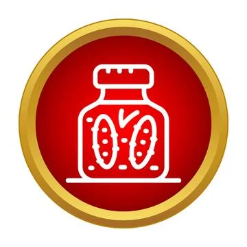 Pickled cucumbers in jar outline red icon Stock Illustration