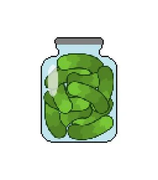 Pickled cucumbers in jar pixel art. 8 bit illustration Stock Illustration
