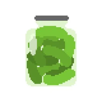 Pickled cucumbers in jar pixel art. 8 bit illustration Stock Illustration