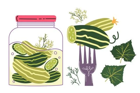 Pickled cucumbers for label for jars and food tags, vector illustration iso.. Stock Illustration