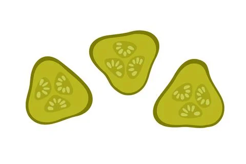 Pickled cucumbers pieces. Overhead view of isolated sliced ring. Vegetable for Stock Illustration