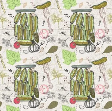 Pickled cucumbers, seamless pattern Stock Illustration