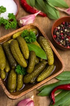 Pickled cucumbers with spices Stock Photos