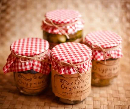 Pickled cucumbers in tin 스톡 사진