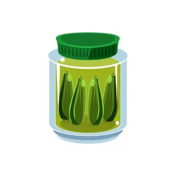Pickled Cucumbers  In Transparent Jar Stock Illustration