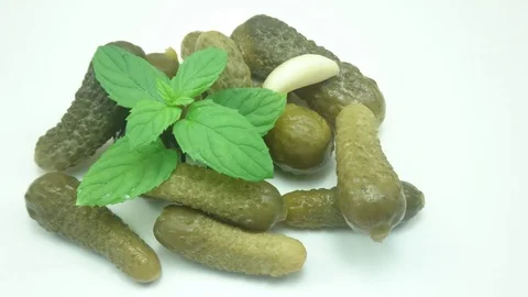 Pickled Cucumbers On A white Table Stock Footage 91969407