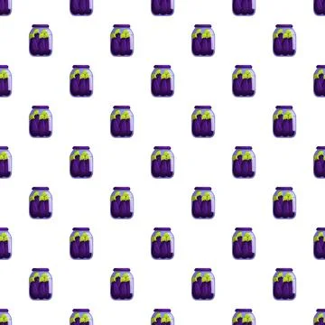 Pickled eggplant jars seamless pattern background Stock Illustration