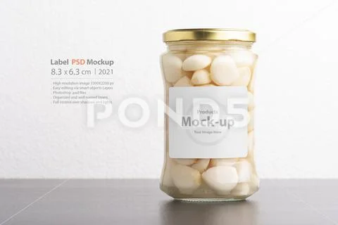 Pickled garlic cloves conserve with round cap mock-up series PSD Template