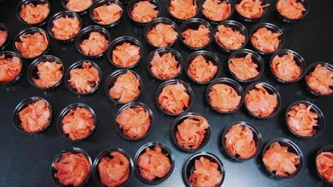 Pickled ginger. sushi. close-up. top view. sliced pickled ginger in small Stock Footage 201060744