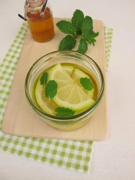 Pickled lemons with mint in vinegar Foto stock