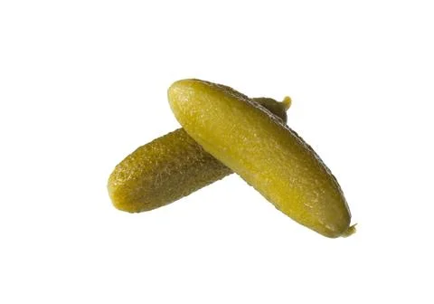 Pickled, marinated cucumbers on white Stock Photos