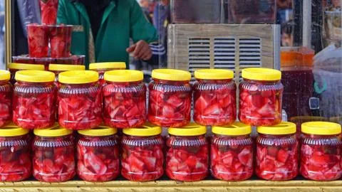 Pickled mix in jars Stock Photos