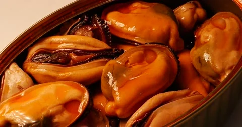Pickled mussels turning. Stock Footage 194385165