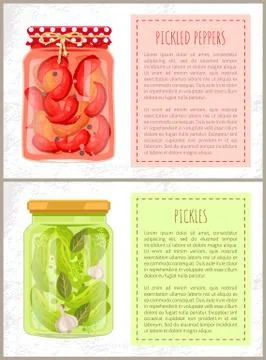 Pickled Peppers Cucumbers Set Vector Illustration Stock Illustration