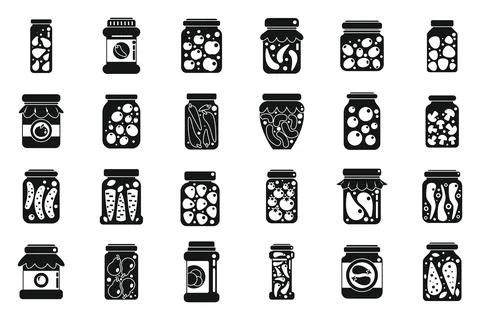 Pickled products icons set simple vector. Autumn canned Stock Illustration