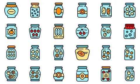 Pickled products icons set vector flat Stock Illustration