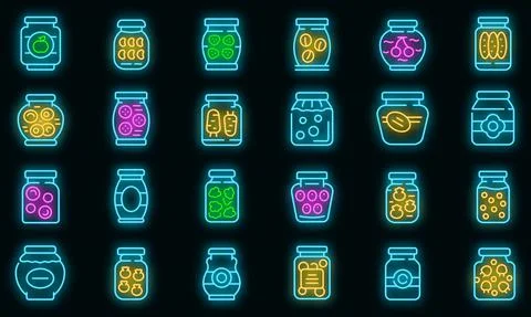 Pickled products icons set vector neon Stock Illustration