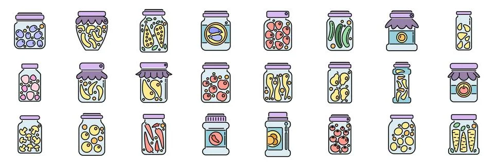 Pickled products icons set vector color line Stock Illustration