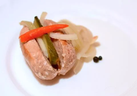 Pickled sausage portion Fotos Stock