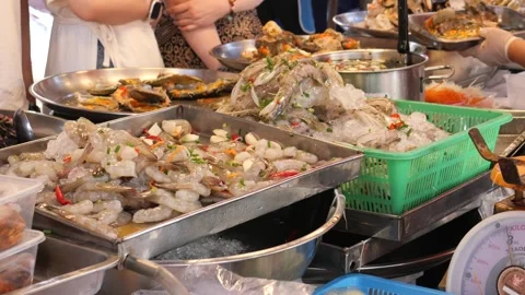 Pickled seafood stall Stock Footage 271578146