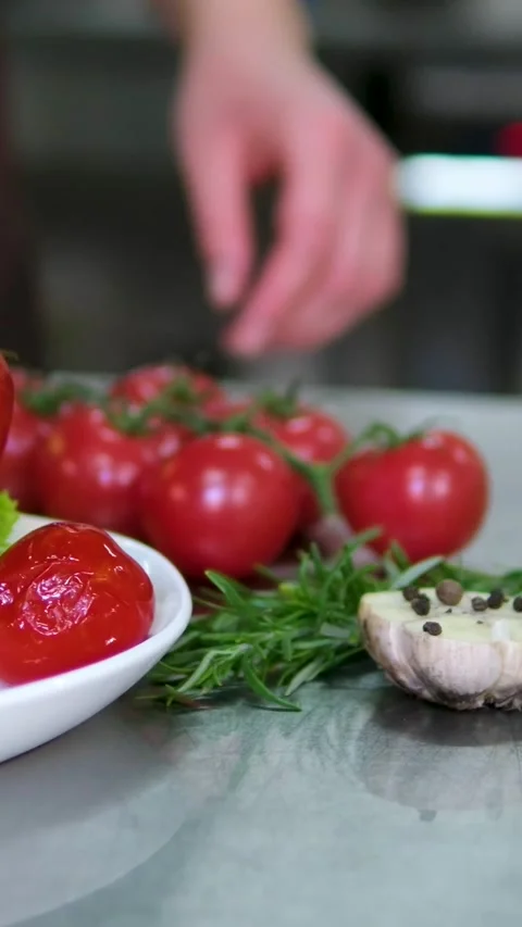Pickled tomatoes, cucumbers and cabbage on a plate Set of chopped fermented Stock Footage 320724509