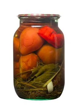 Pickled tomatoes in a jar Foto stock